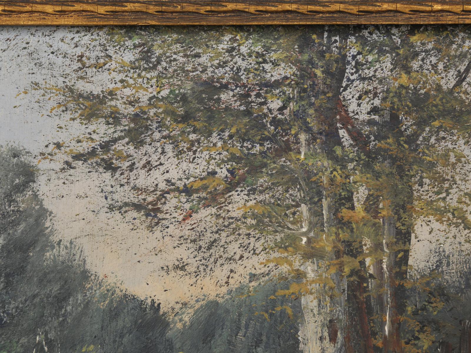 Peinture à l'huile ancienne de paysage français sur lin signée Baldy, cadre doré d'origine Bon état - En vente à Chicago, IL