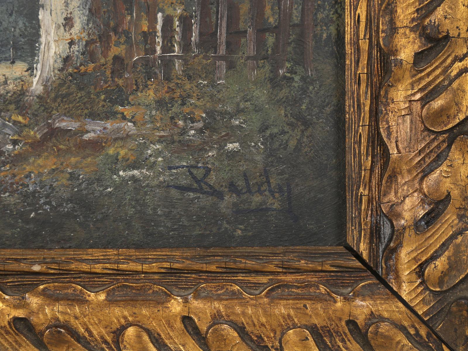 Peinture à l'huile ancienne de paysage français sur lin signée Baldy, cadre doré d'origine en vente 1