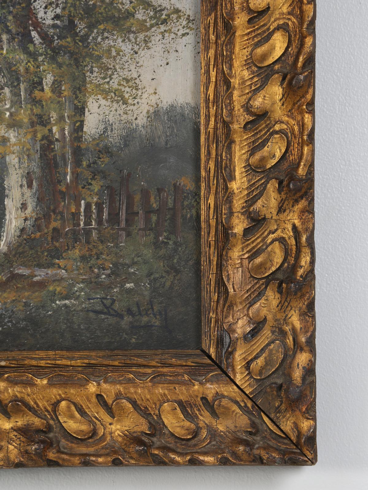 Peinture à l'huile ancienne de paysage français sur lin signée Baldy, cadre doré d'origine en vente 2