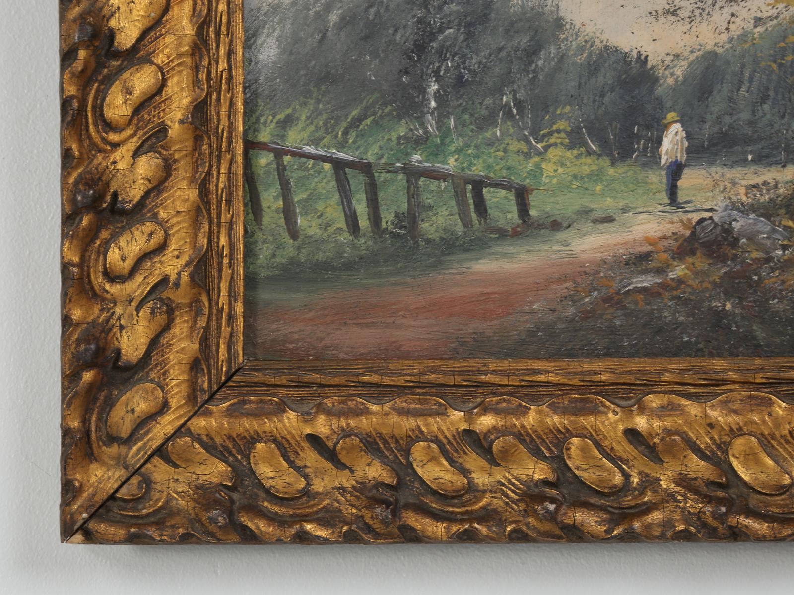 Antique French Landscape Oil Painting on Linen Signed Baldy, Original Gilt Frame For Sale 1