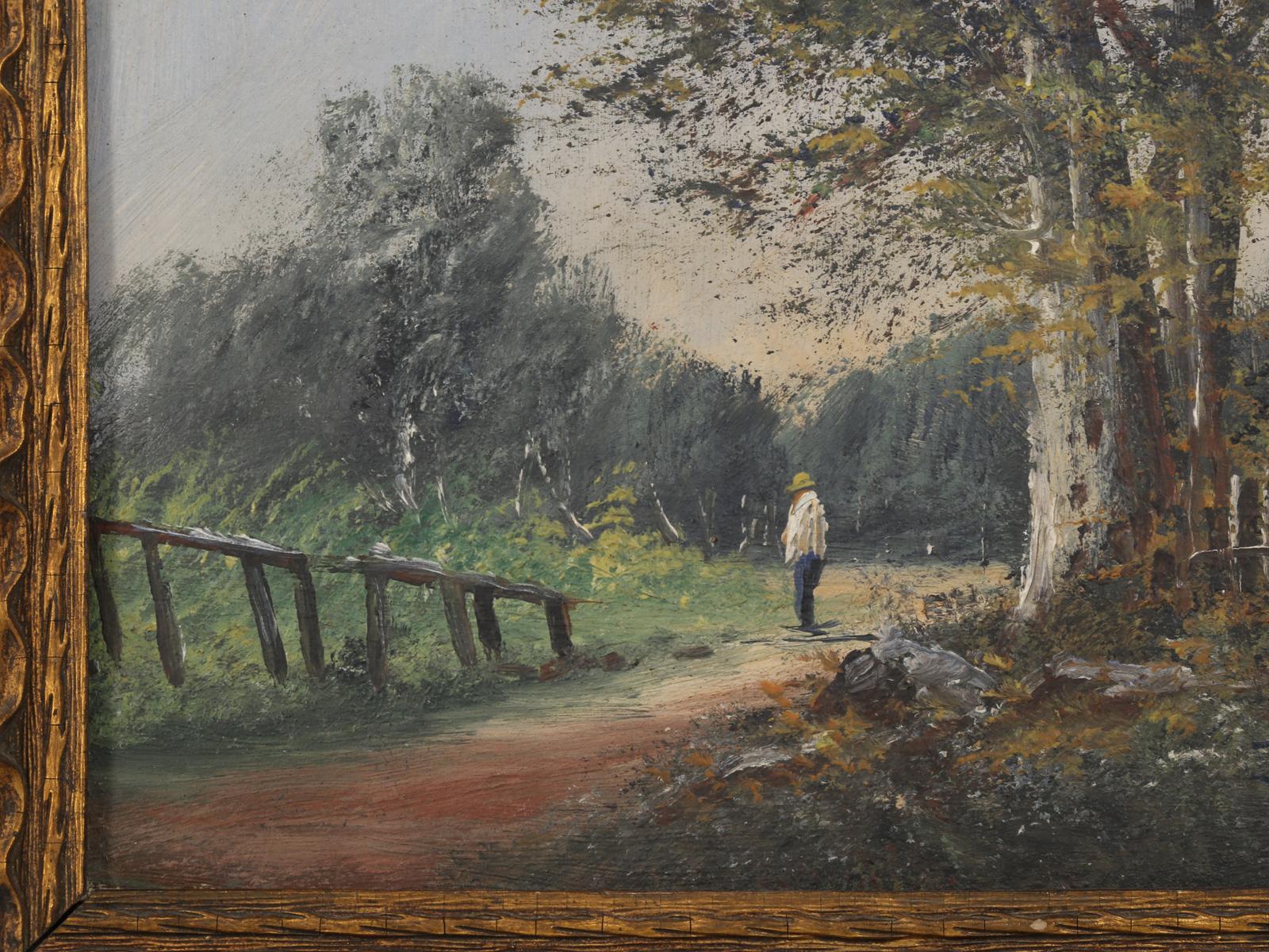 Antique French Landscape Oil Painting on Linen Signed Baldy, Original Gilt Frame For Sale 2