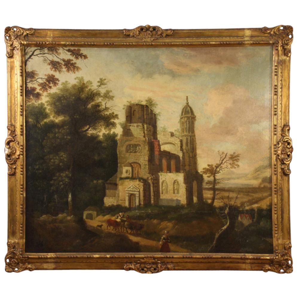 Antique French Landscape Painting from the 18th Century For Sale