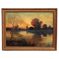 Antique French Landscape Painting, Paysage a Cagnes by Aston Knight, c1900