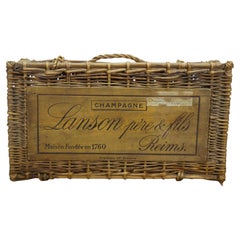 Antique French Lanson Pere & Fils Reims Wicker Champagne Bottle Picnic Basket