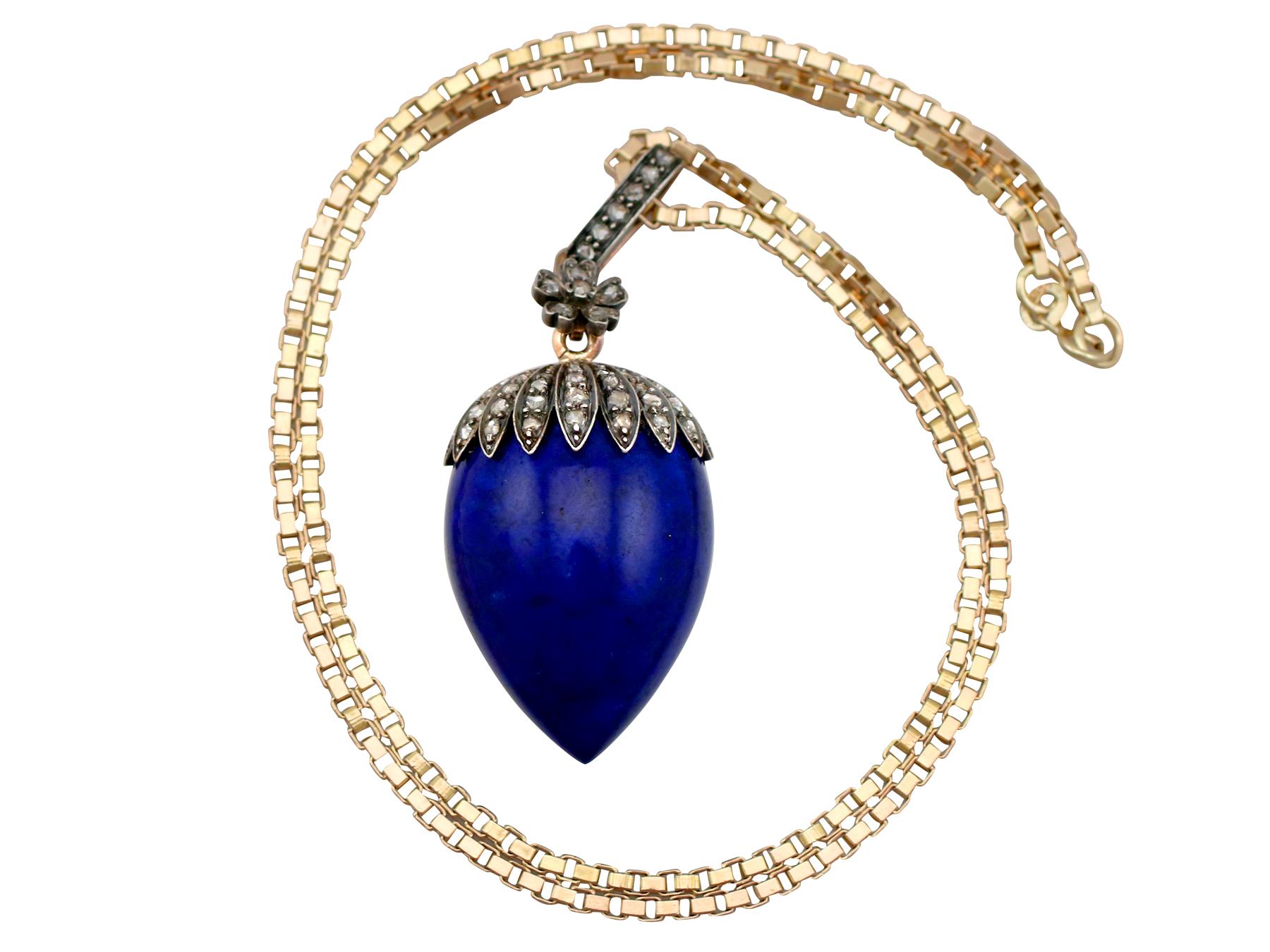 A stunning antique French lapis lazuli and 1.02 carat diamond, 18 karat rose gold and silver set pendant / locket; part of our diverse antique jewelry collections.

This stunning, fine and impressive antique pendant has been crafted in 18k rose gold