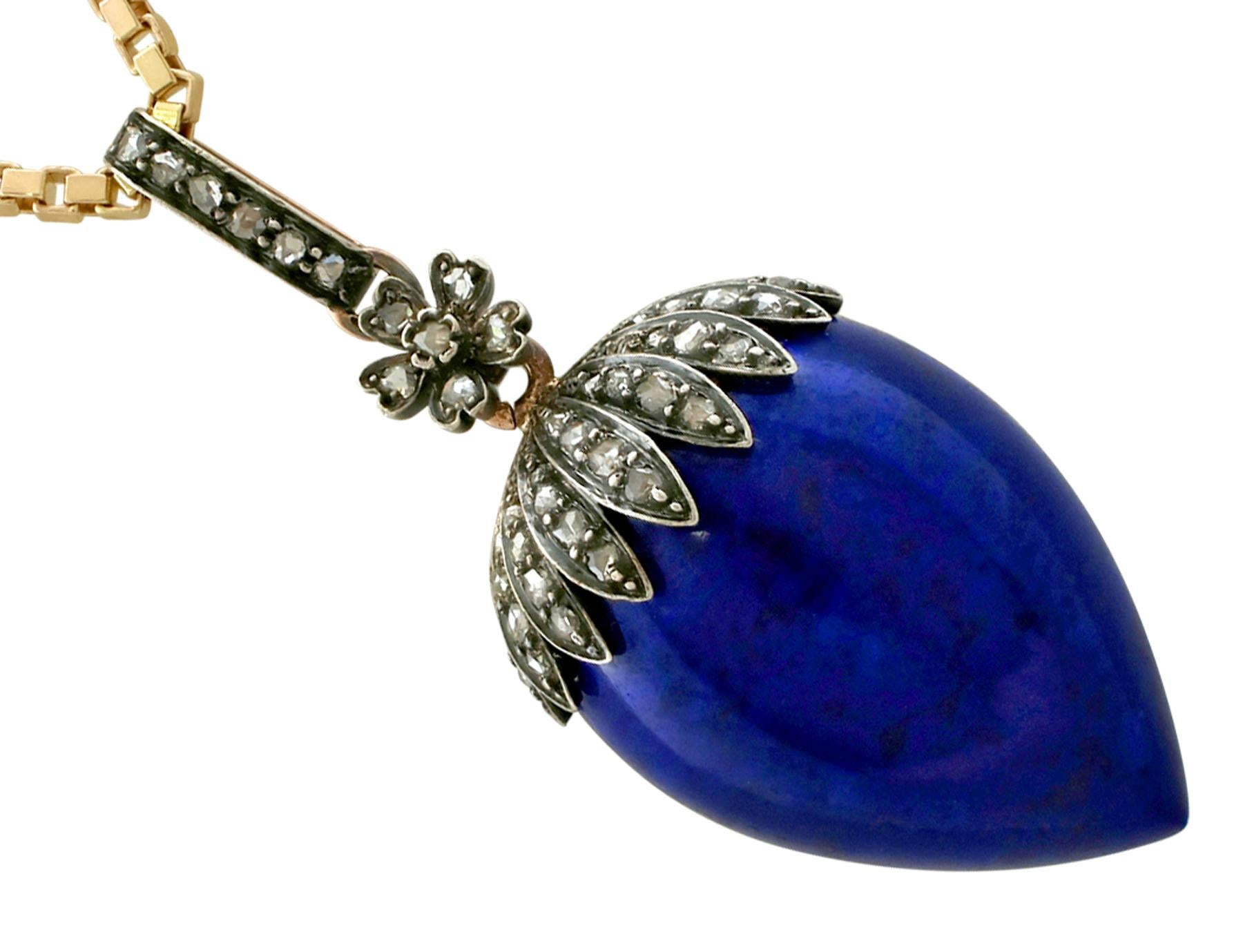 Round Cut Antique French Lapis Lazuli and 1.02 Carat Diamond Rose Gold Locket or Pendant