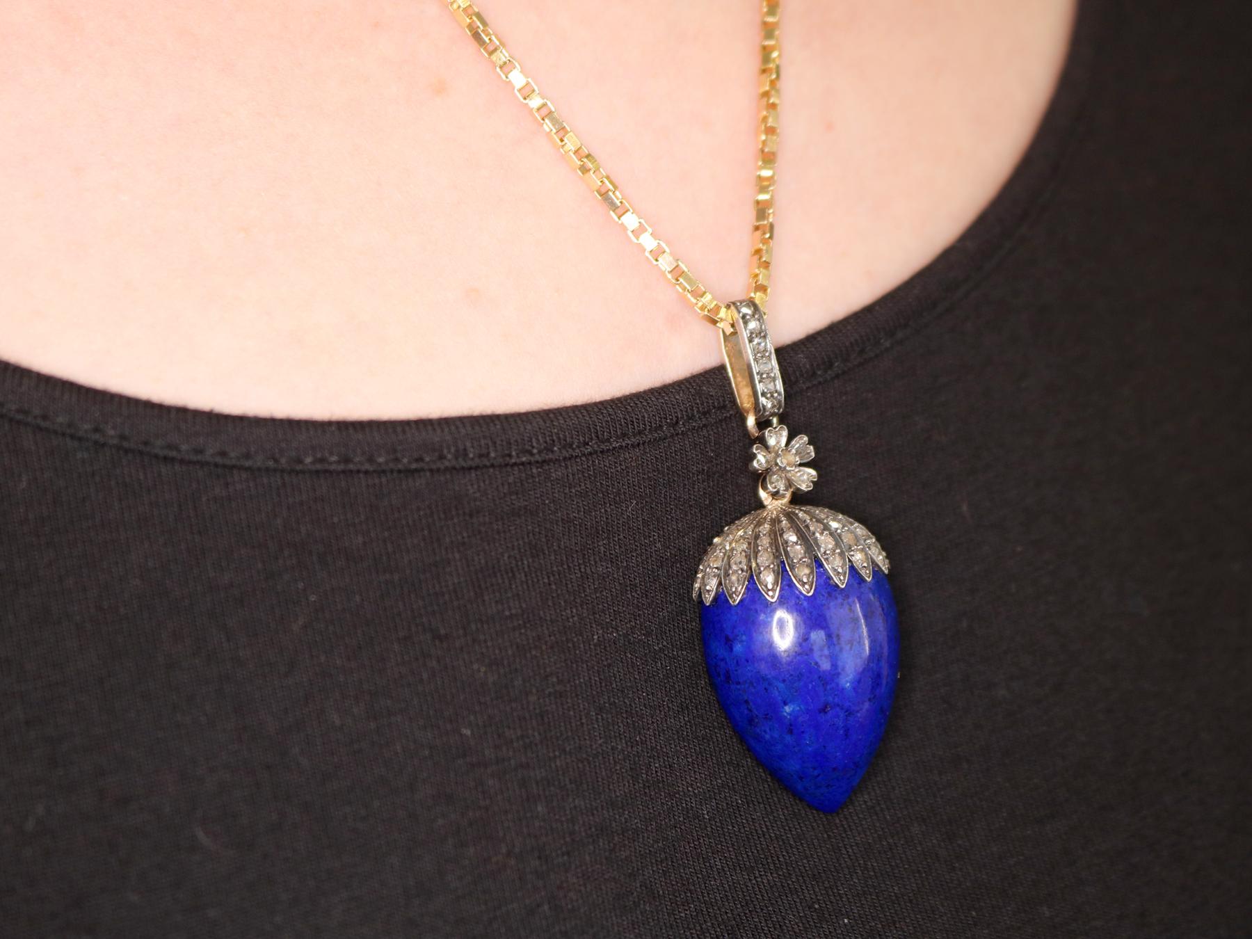 Antique French Lapis Lazuli and 1.02 Carat Diamond Rose Gold Locket or Pendant 4