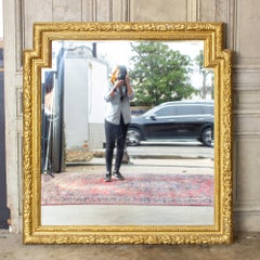 Antique French Large Beveled Glass Mirror with Carved Gilt Frame