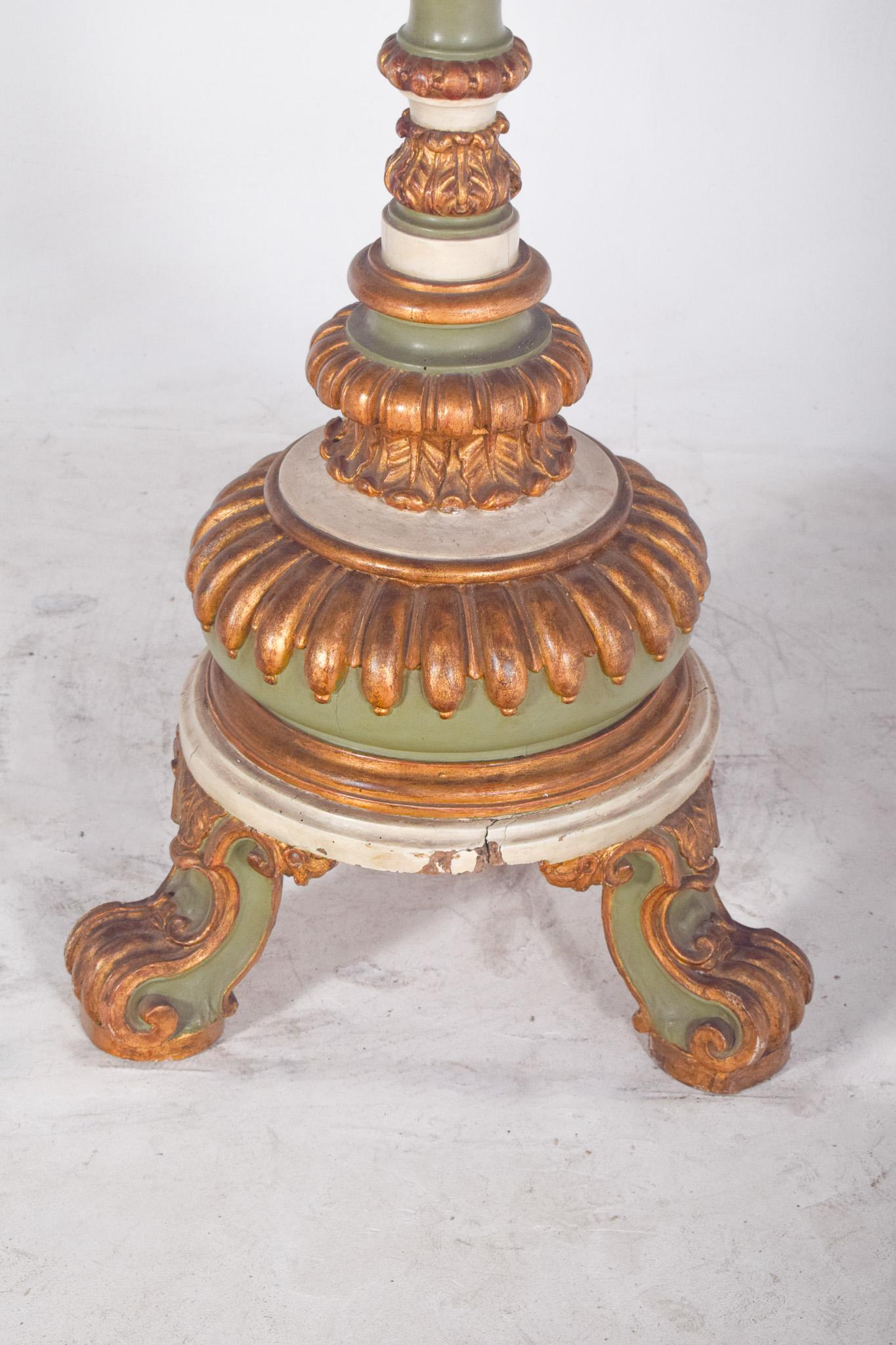 Wood Antique French Large Carved Torch/Lamp with Gilding For Sale