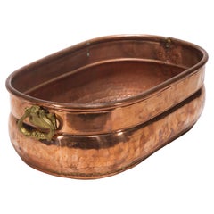 Antique French Large Dovetailed Copper Pot Cast Brass Handles