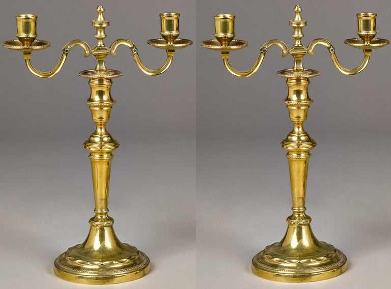 Antique French Large Pair of Brass Candelabra For Sale at 1stDibs
