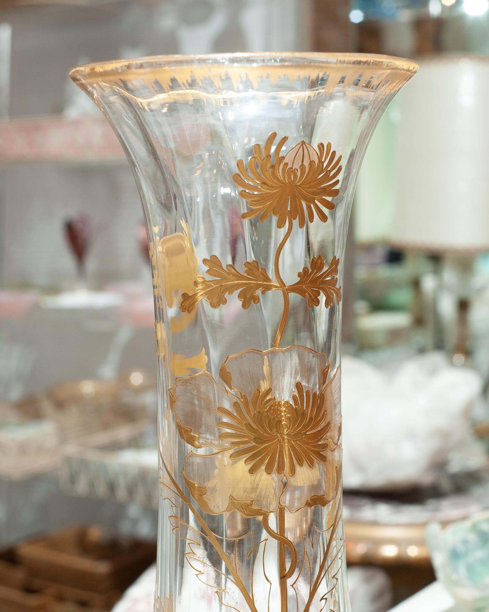 Gilt Antique French Large Scale Vase with Elaborate Floral Gilding For Sale