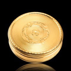 Antique French Large Solid Silver Gilt Circular Snuff Box/Tobacco Box - French