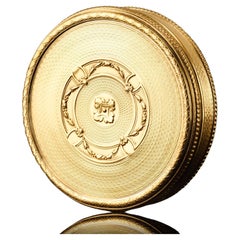 Antique French Large Solid Silver Gilt Circular Snuff Box/Tobacco Box - French