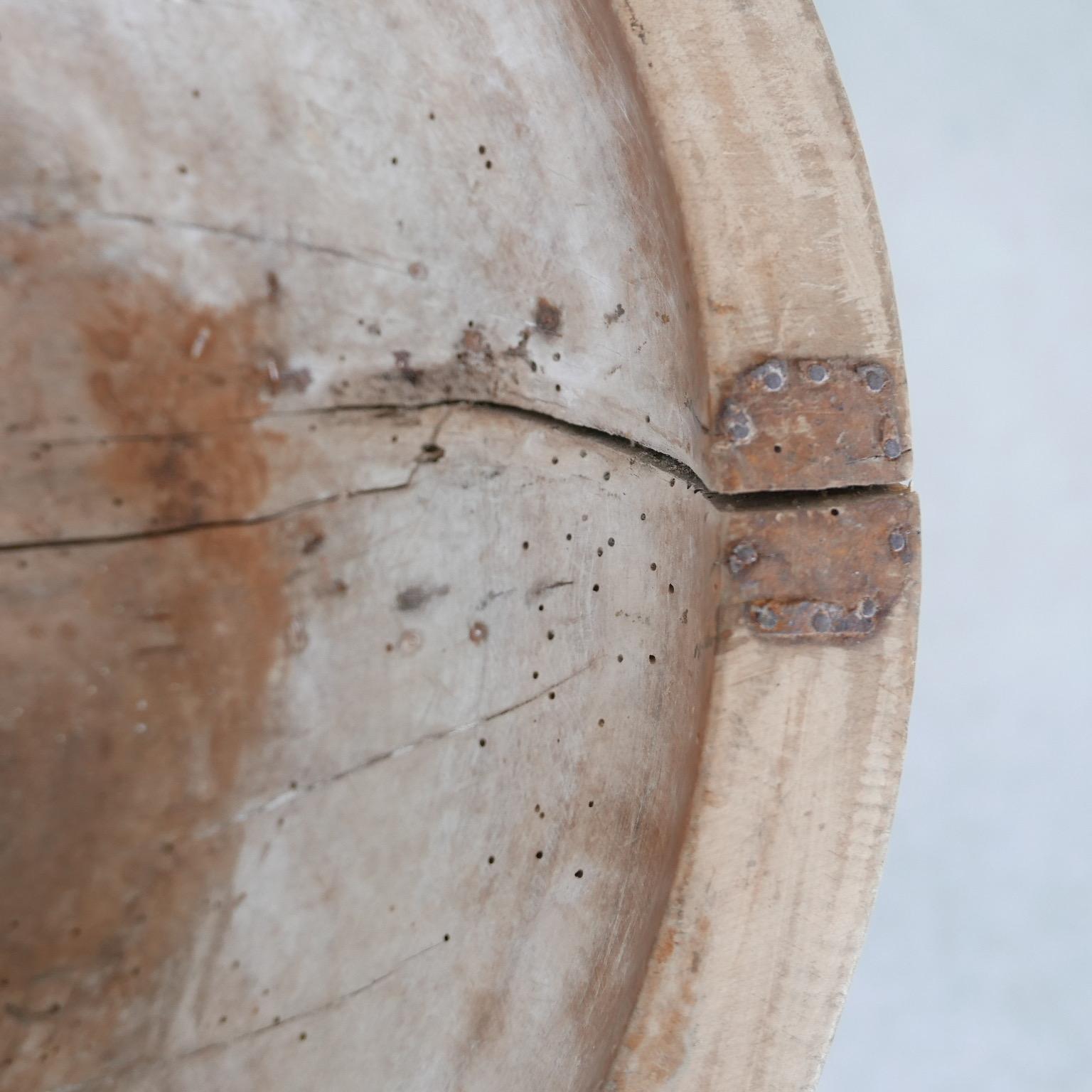 Antique French Large Wooden Naive Bowl 5