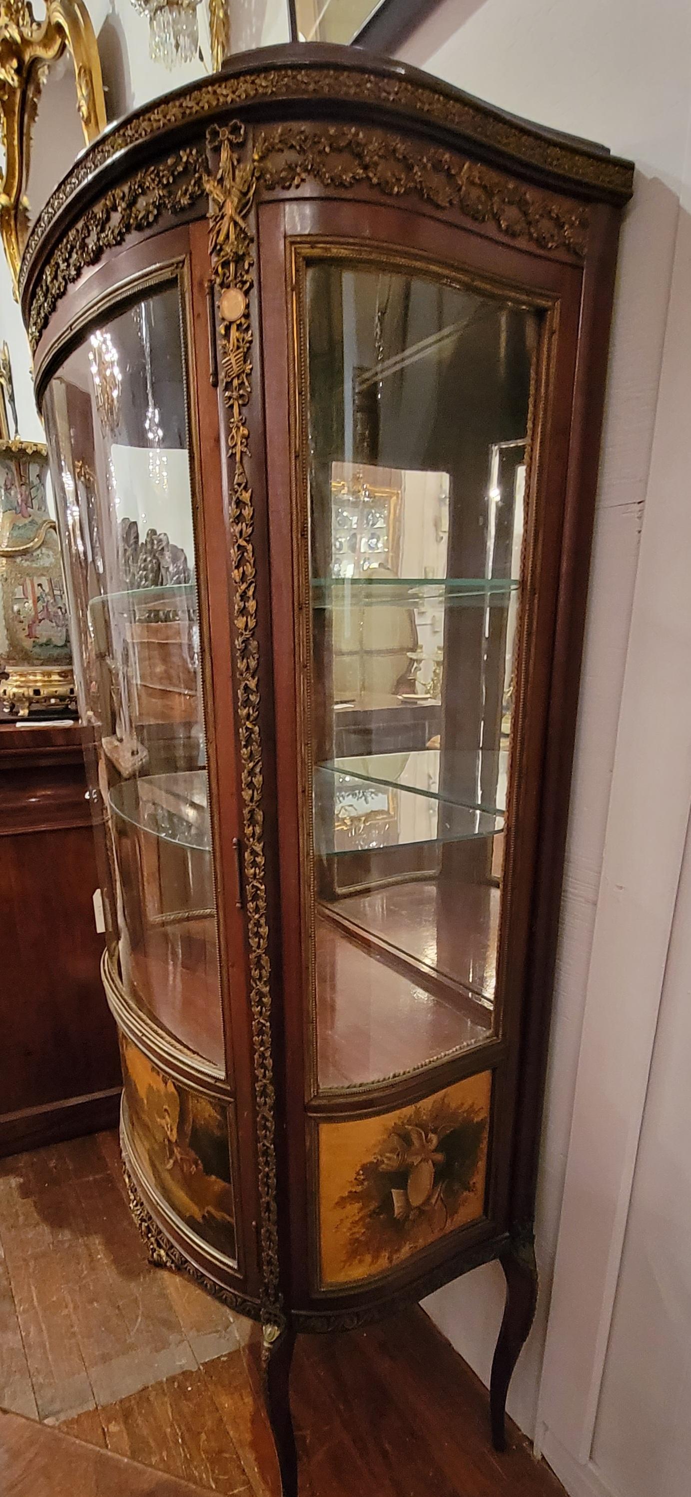 Antique French, tardo 19° secolo, vetrina in mogano 