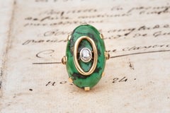 Antique French Late 19th Century Turquoise Ring with Rose Cut Diamond 18k Gold