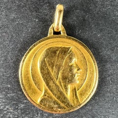 Antique French Laujan Virgin Mary 18K Yellow Gold Religious Medal Pendant Charm