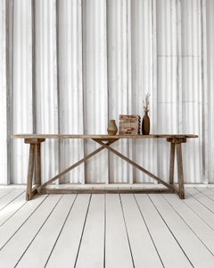 Antique French Laundry Console Table with Trestle Base