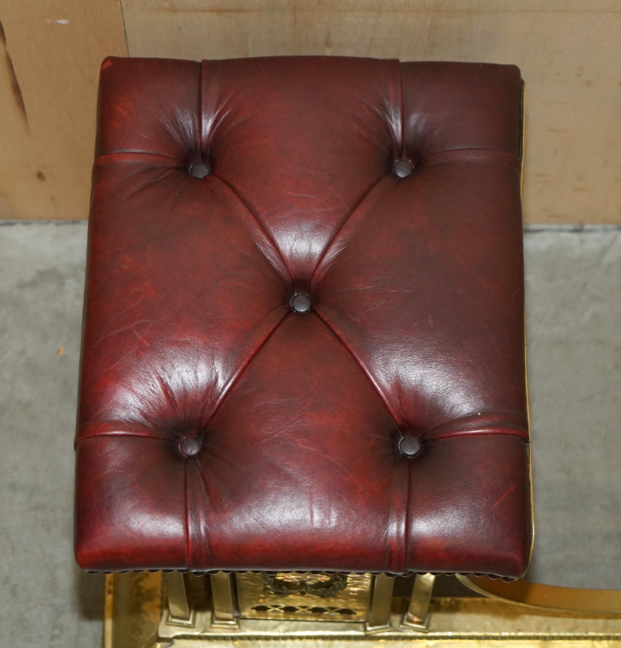 Hand-Crafted ANTIQUE FRENCH LAUREL WREATH BRASS CHESTERFiELD OXBLOOD LEATHER CLUB FENDER
