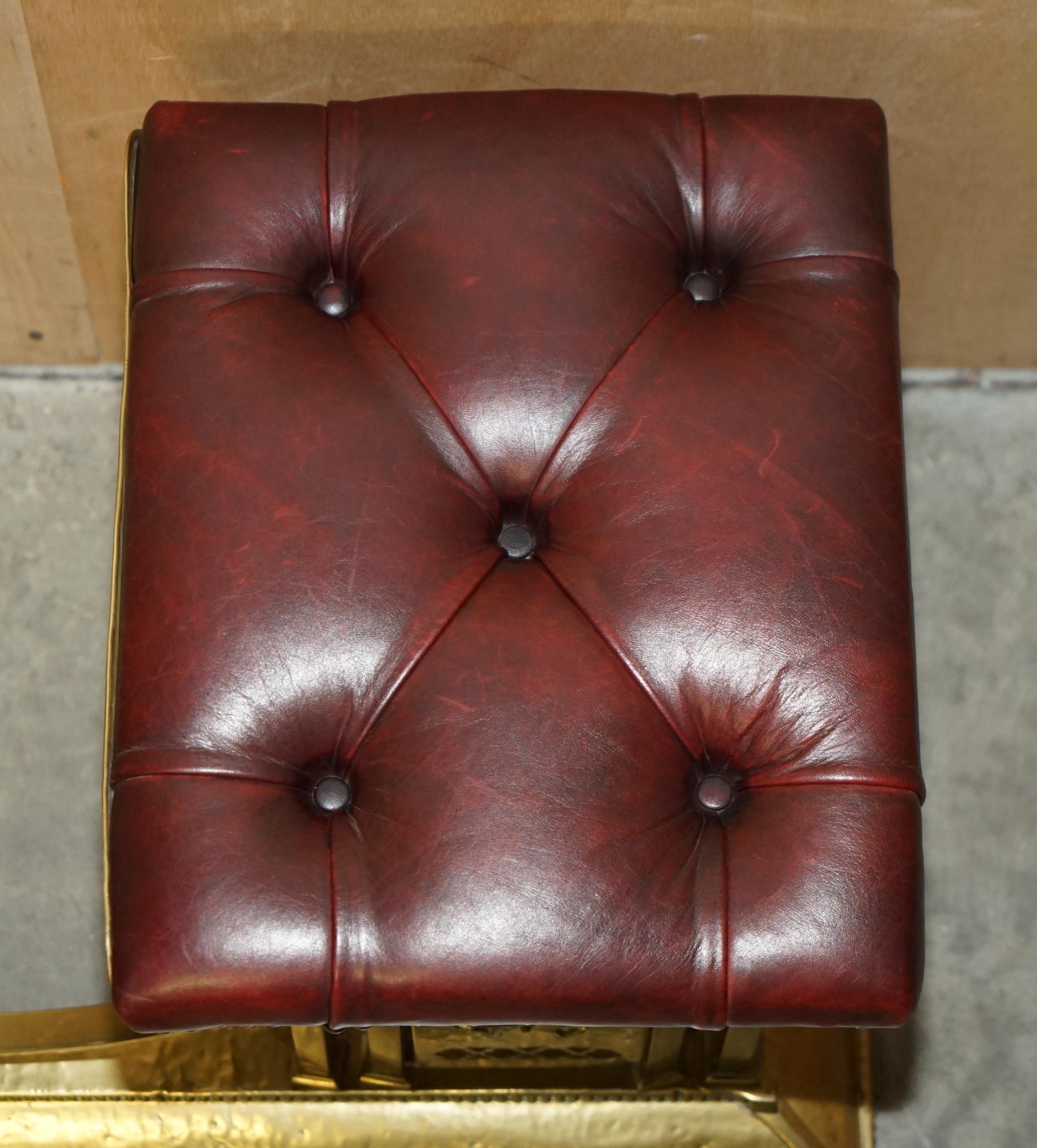 ANTIQUE FRENCH LAUREL WREATH BRASS CHESTERFiELD OXBLOOD LEATHER CLUB FENDER 1