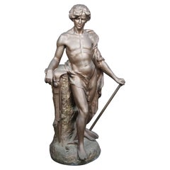 Antique French 'Le Trevail' Blacksmith Nude Sculpture After Maurice Constant