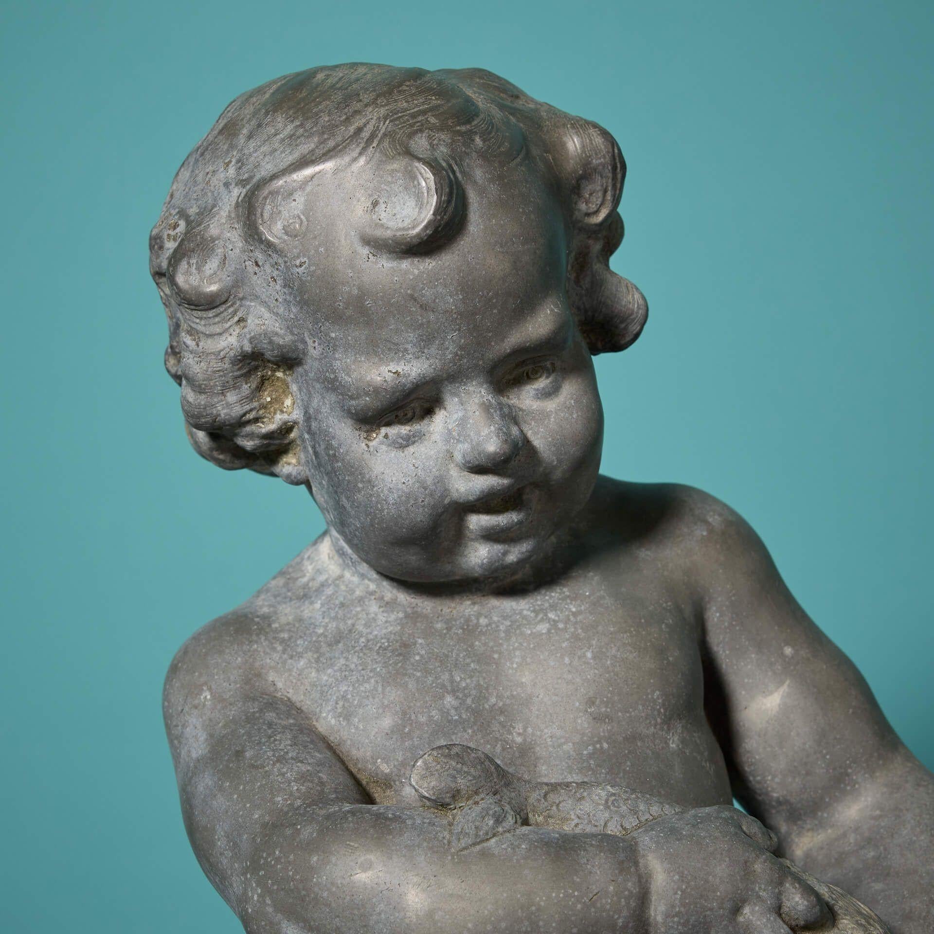 Antique French Bleilegierung Brunnen mit Cherub Figur (Louis Philippe) im Angebot