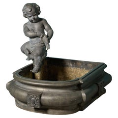 Antique French Lead Alloy Fountain with Cherub Figure