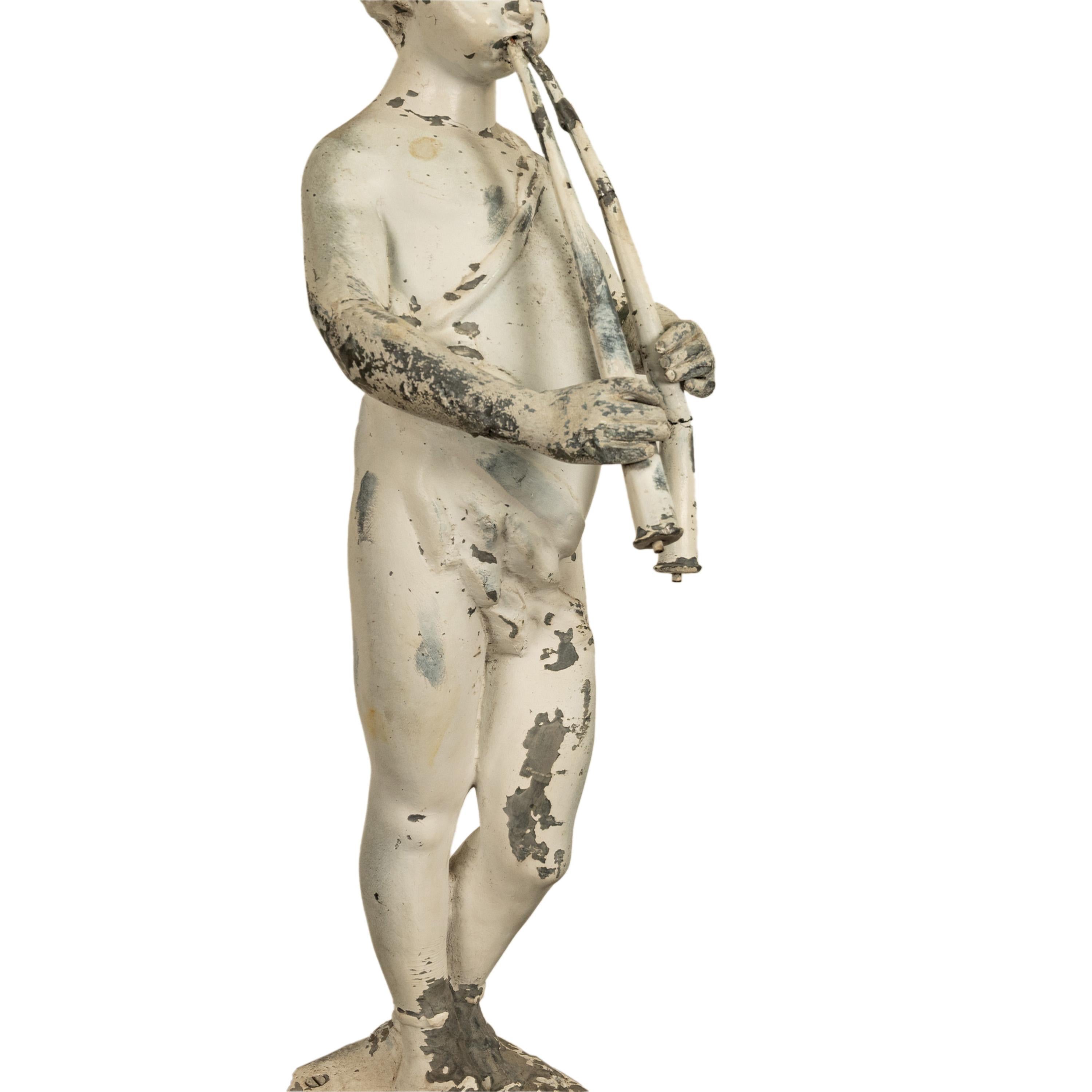 Antique French Lead Garden Statue Fountain Piping Boy Pan Putto Bacchante 1880 6