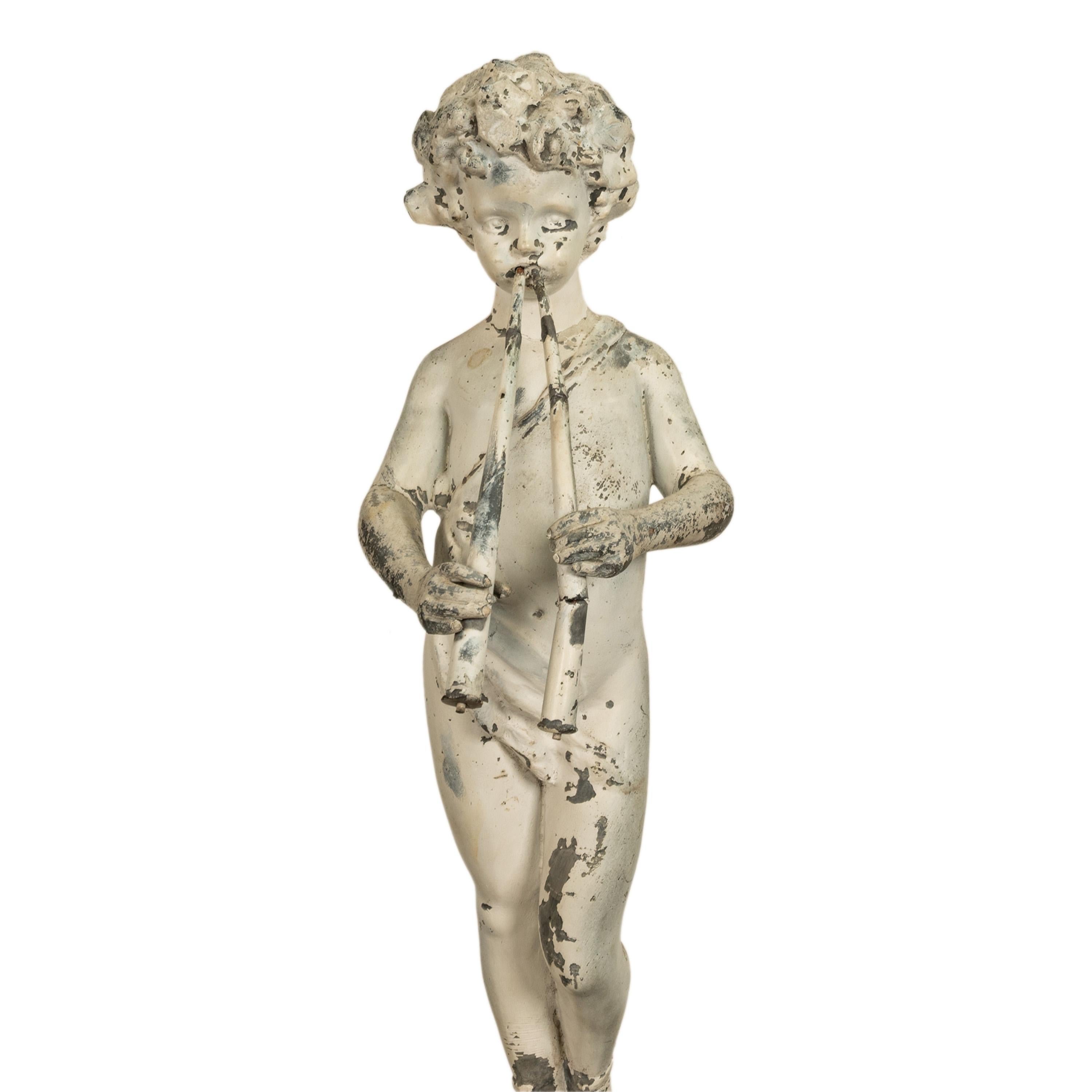 Antique French Lead Garden Statue Fountain Piping Boy Pan Putto Bacchante 1880 7