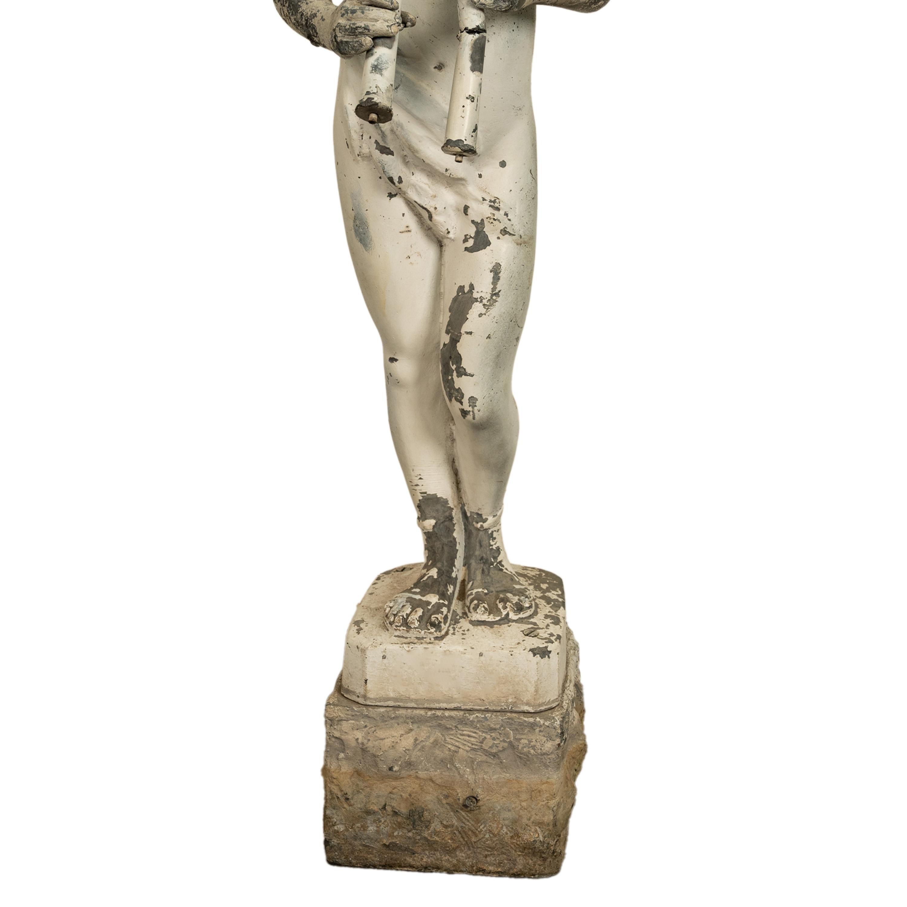 Antique French Lead Garden Statue Fountain Piping Boy Pan Putto Bacchante 1880 8