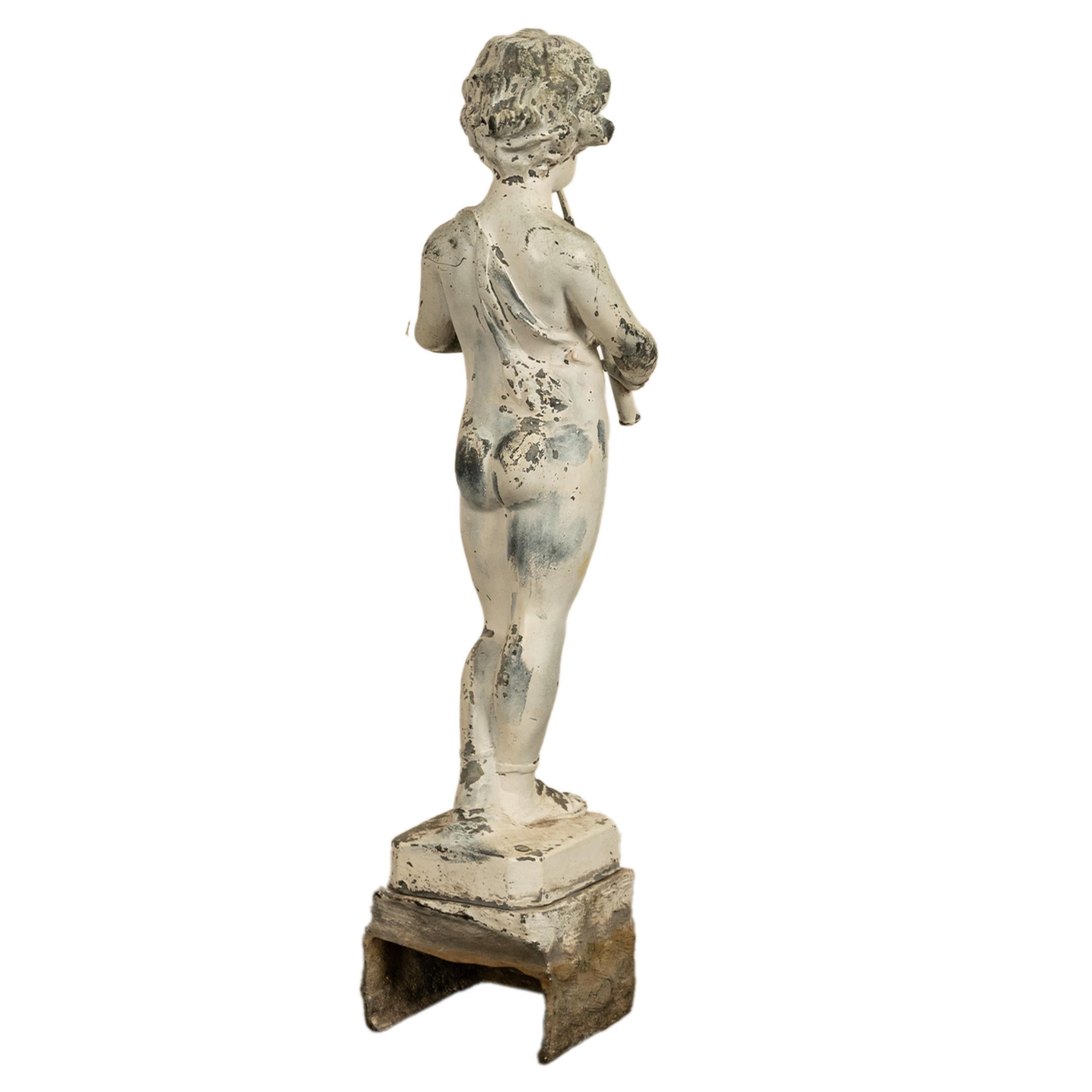 Antique French Lead Garden Statue Fountain Piping Boy Pan Putto Bacchante 1880 In Good Condition In Portland, OR