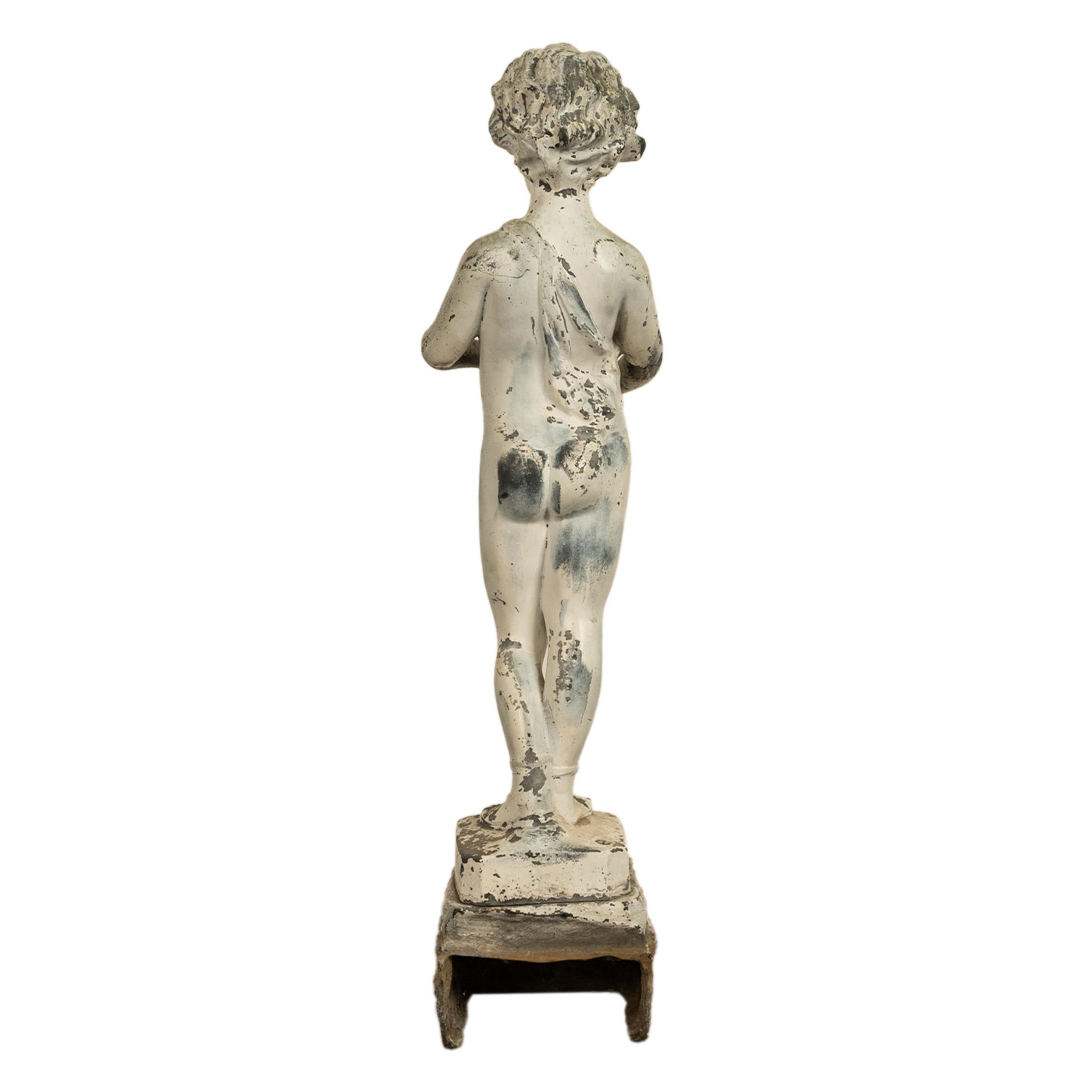 Late 19th Century Antique French Lead Garden Statue Fountain Piping Boy Pan Putto Bacchante 1880