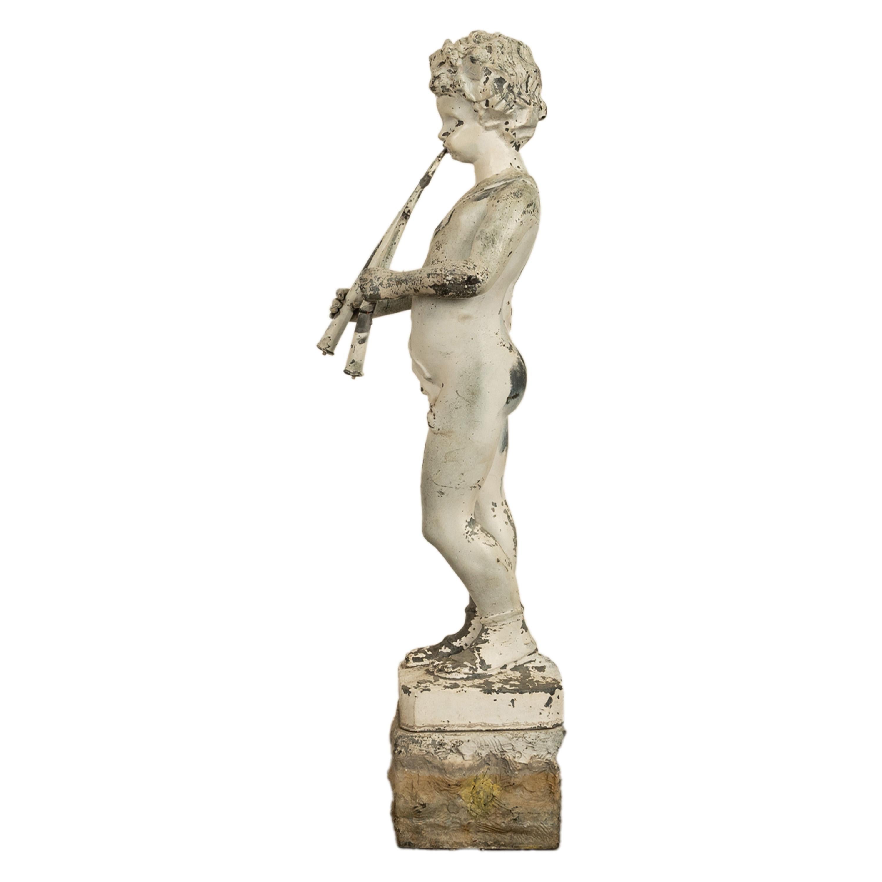 Antique French Lead Garden Statue Fountain Piping Boy Pan Putto Bacchante 1880 1
