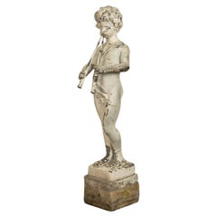 Antike französische Blei-Gartenstatue eines Brunnens, Pfeifen Junge Pan Putto Bacchante, 1880