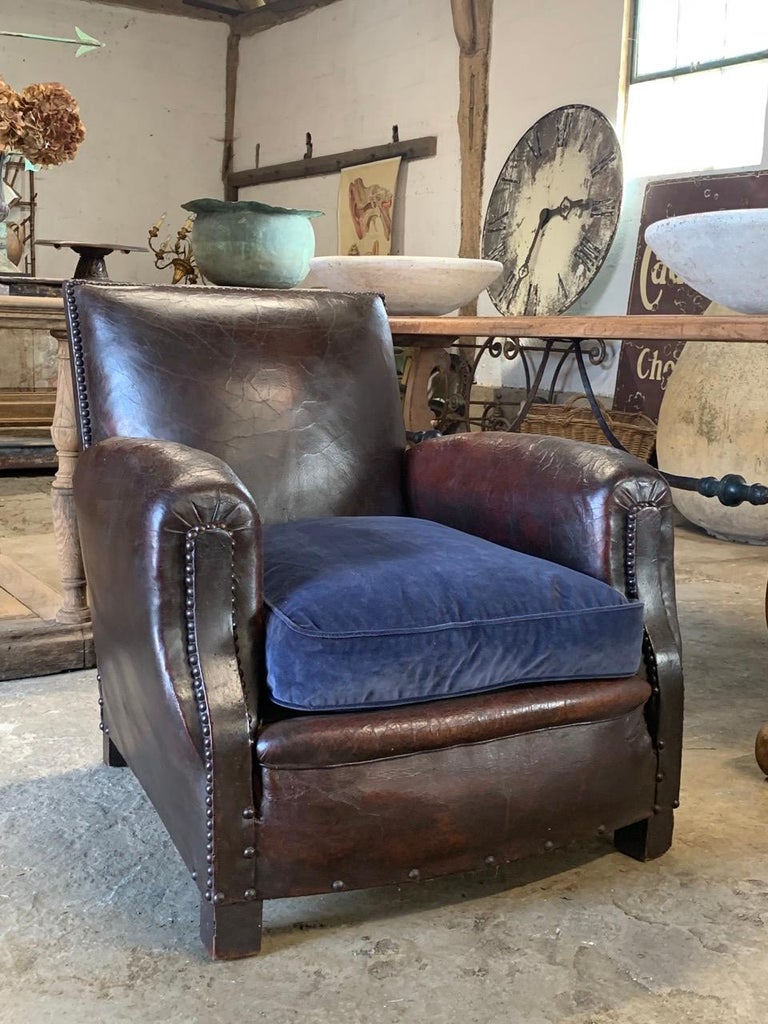 Antique French Leather Armchair For Sale at 1stDibs
