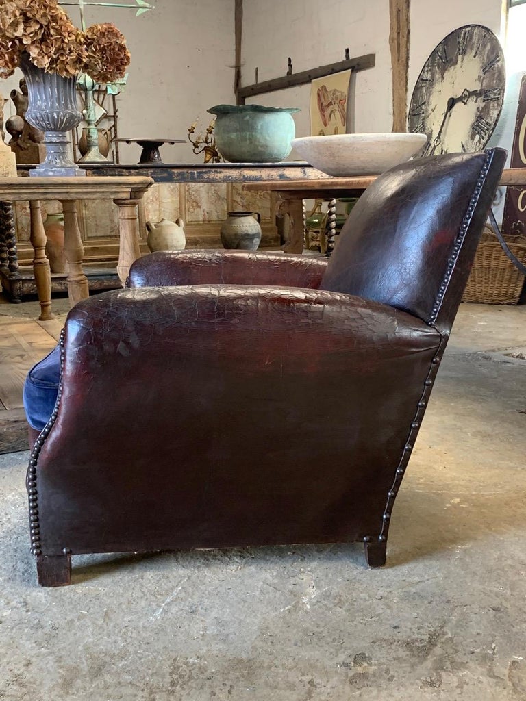Antique French Leather Armchair For Sale at 1stDibs