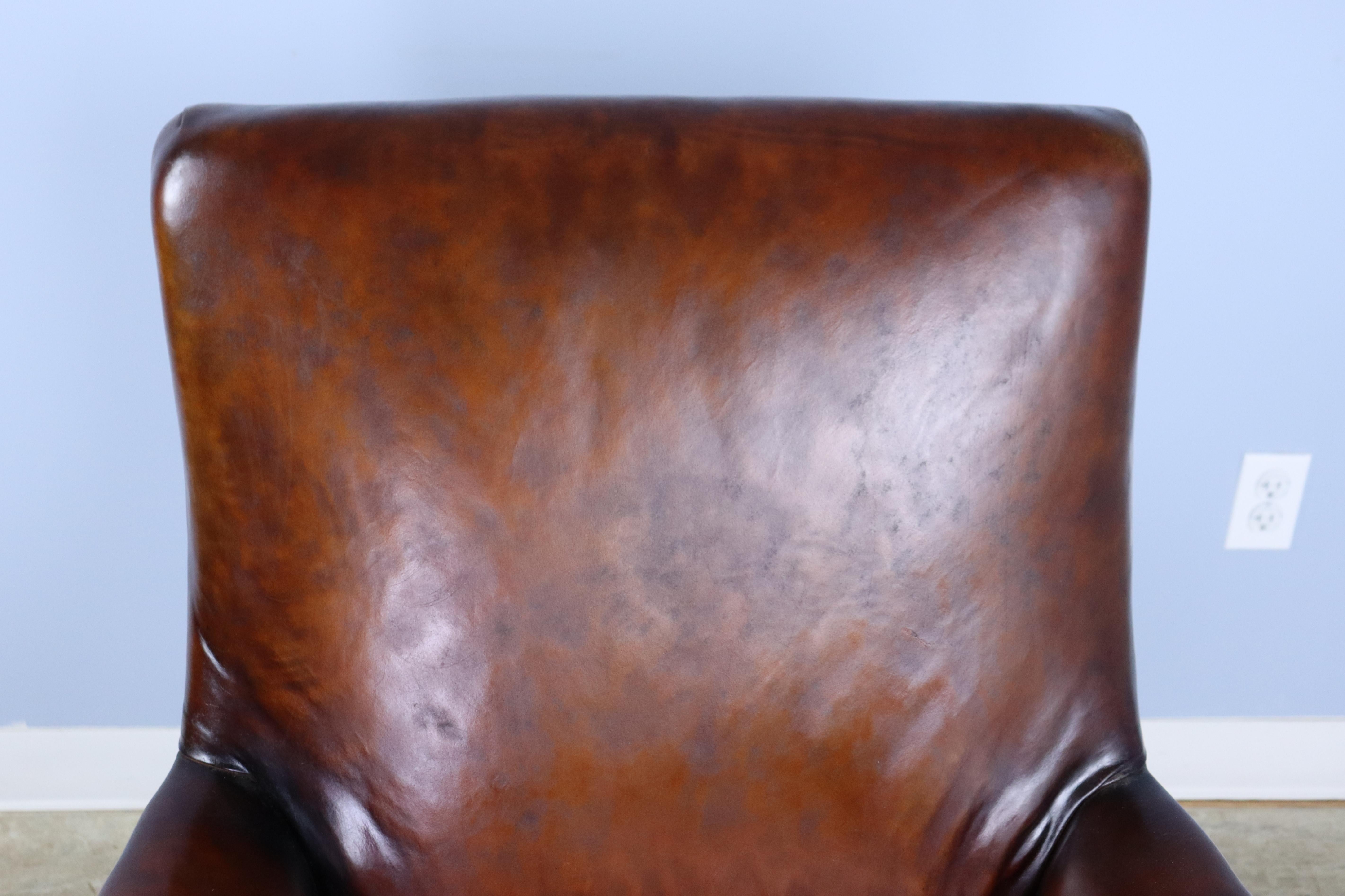 Antique French Leather Armchair In Good Condition For Sale In Port Chester, NY