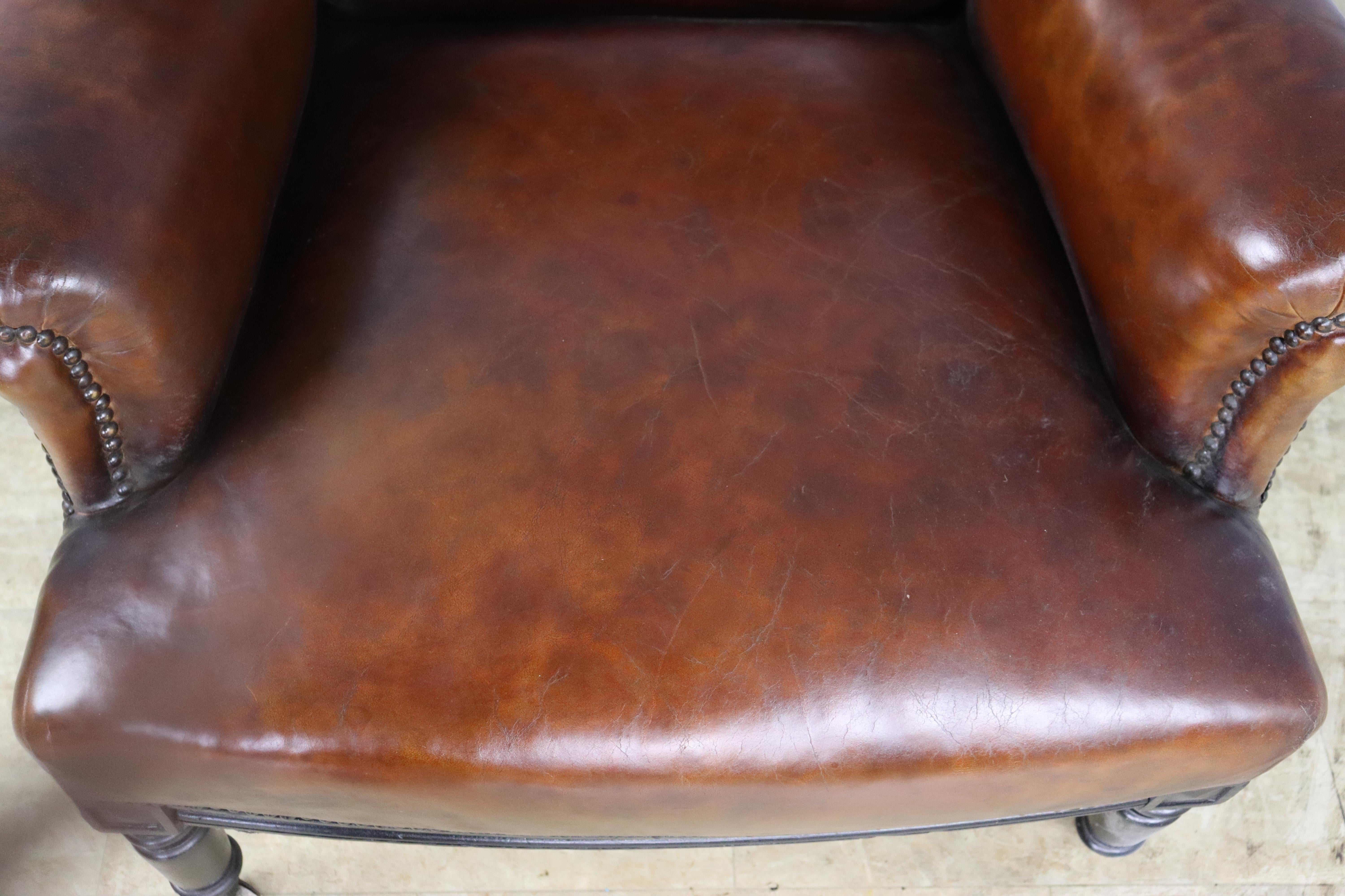 20th Century Antique French Leather Armchair For Sale