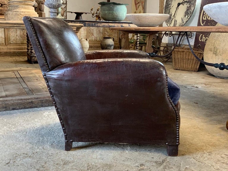 Antique French Leather Armchair For Sale at 1stDibs