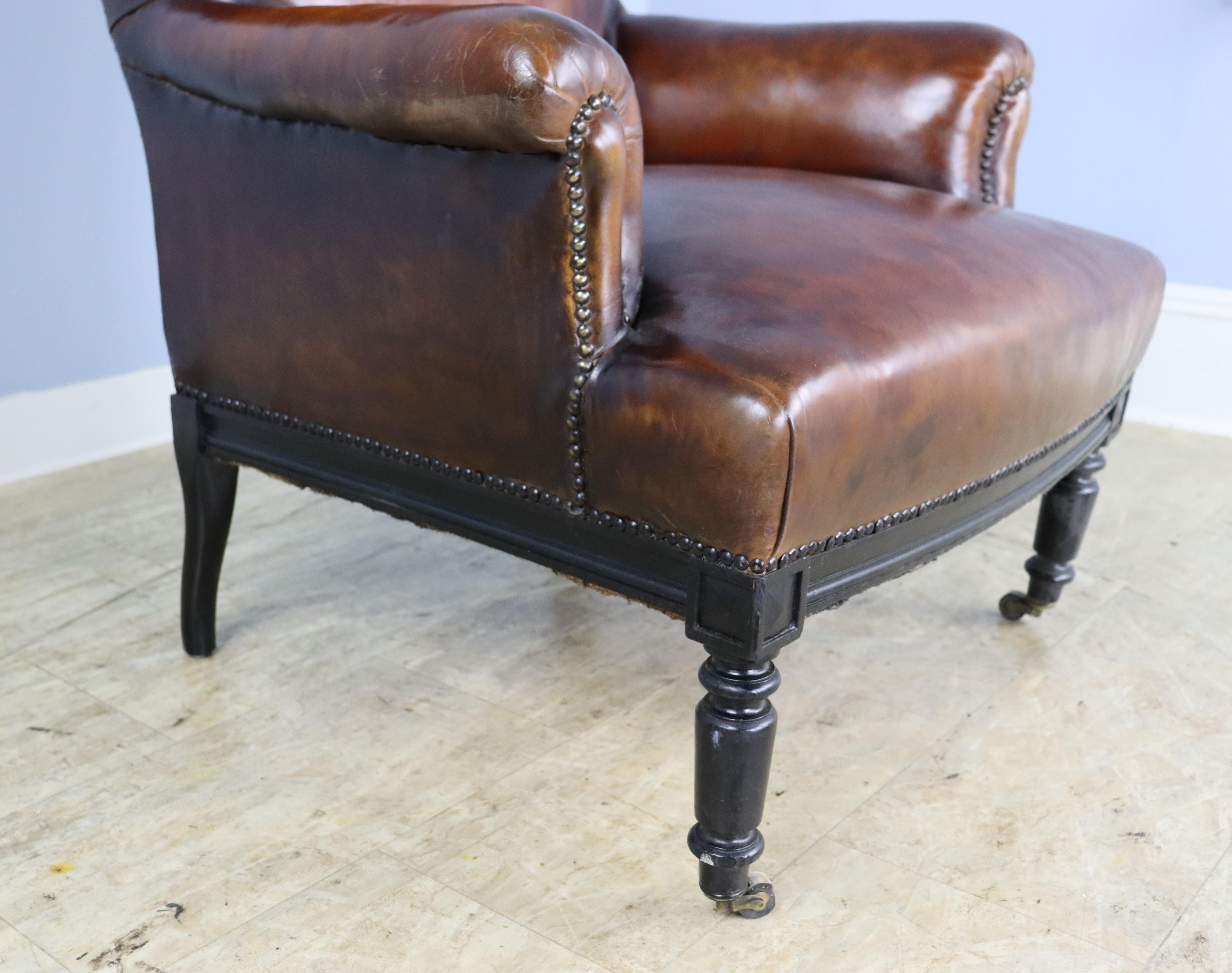 Antique French Leather Armchair For Sale 3