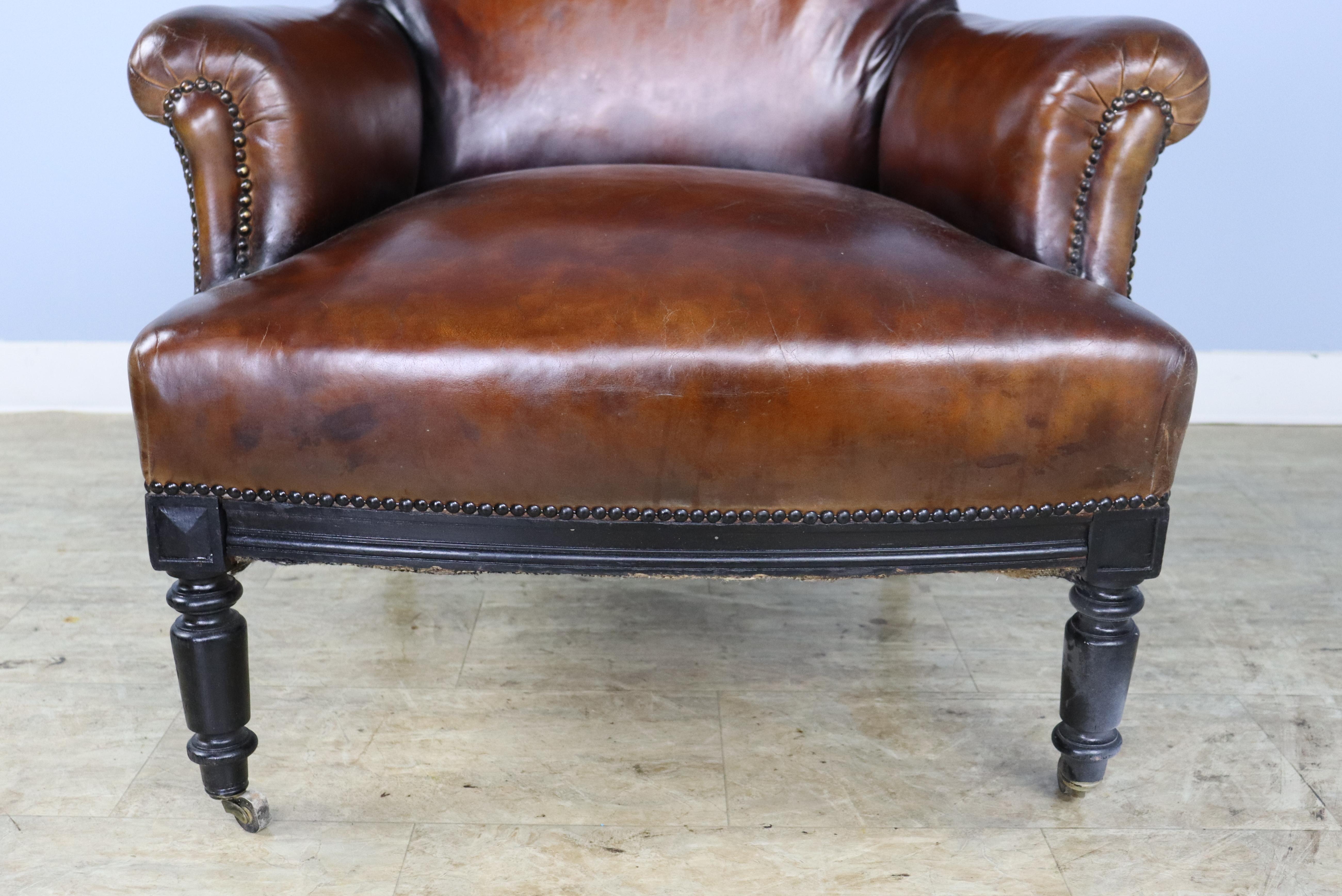 Antique French Leather Armchair For Sale 4