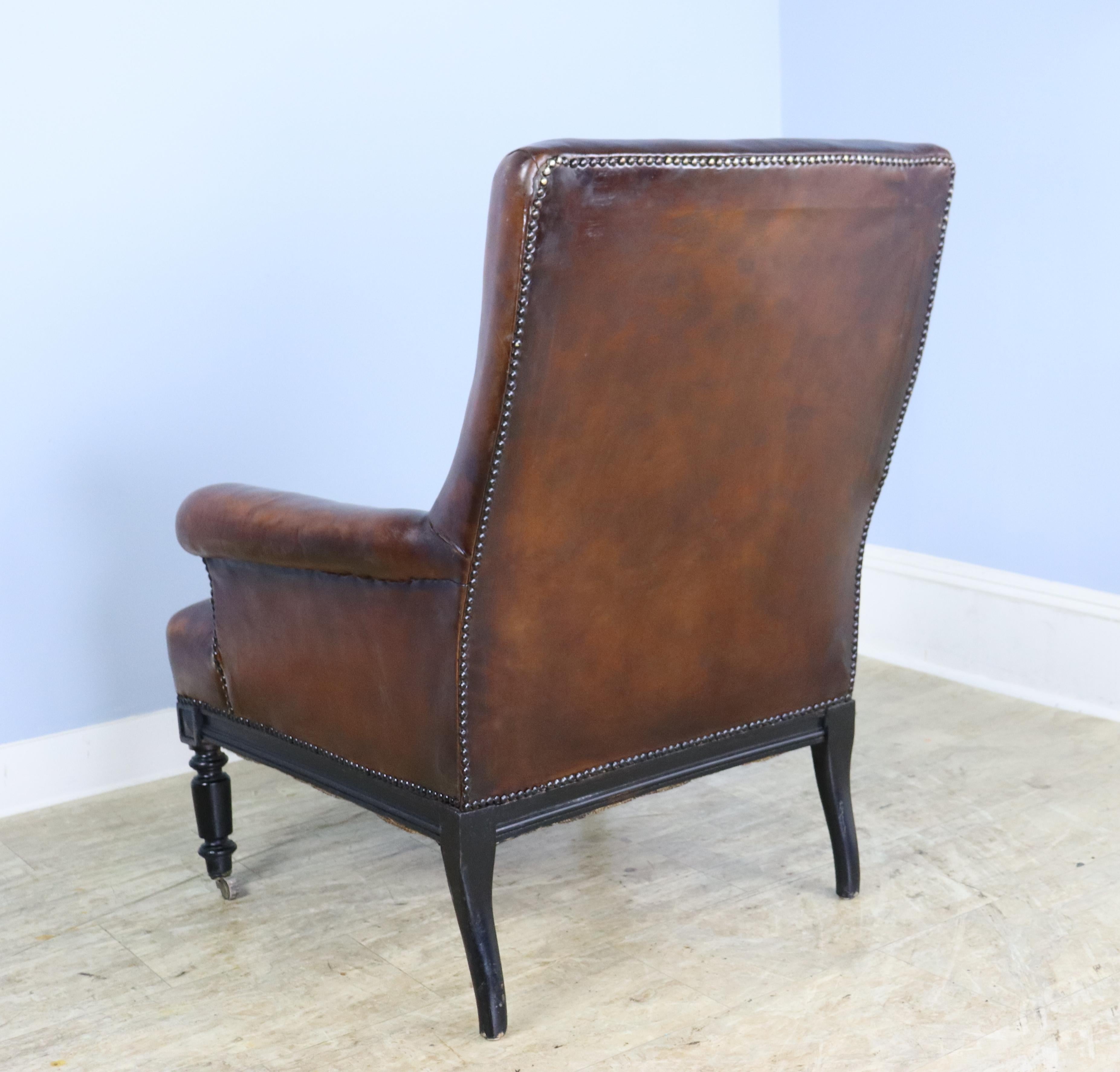 Antique French Leather Armchair For Sale 5