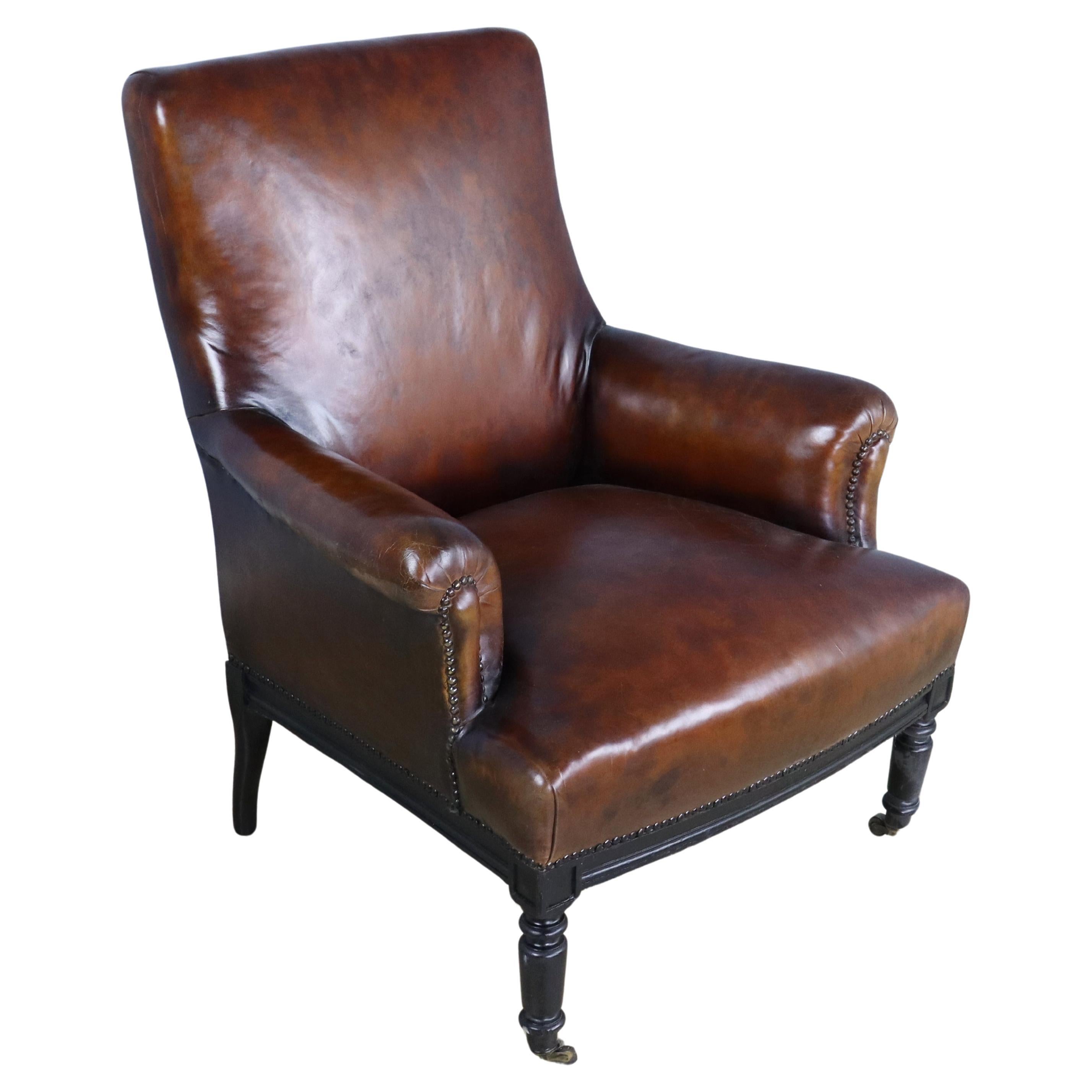 Antique French Leather Armchair For Sale