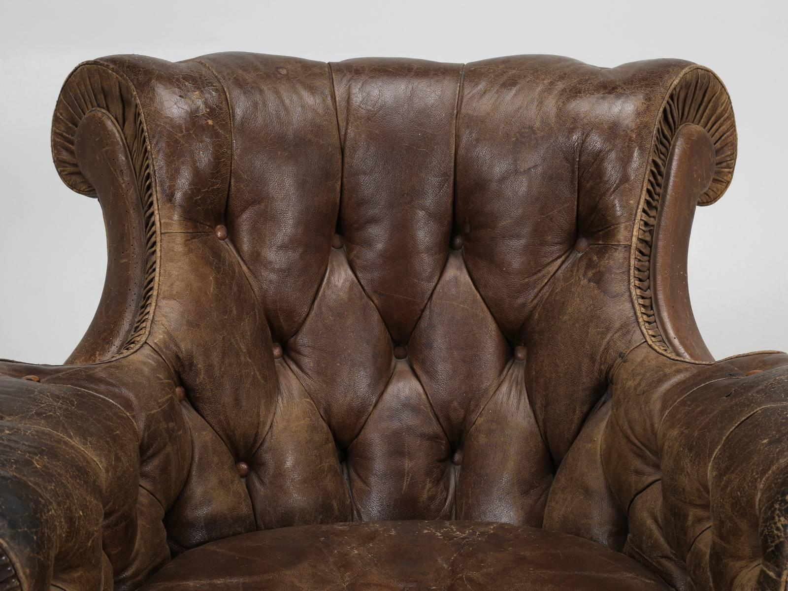 This particular antique French leather occasional chair, is similar to putting on those loafers, you have had sitting in your closet for decades and refuse to throw away, because they are too darn comfortable. There is something magic, about an old