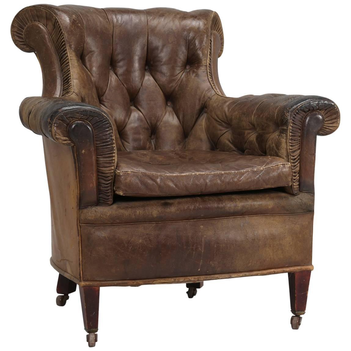 Antique French Leather Chair, circa 1800s