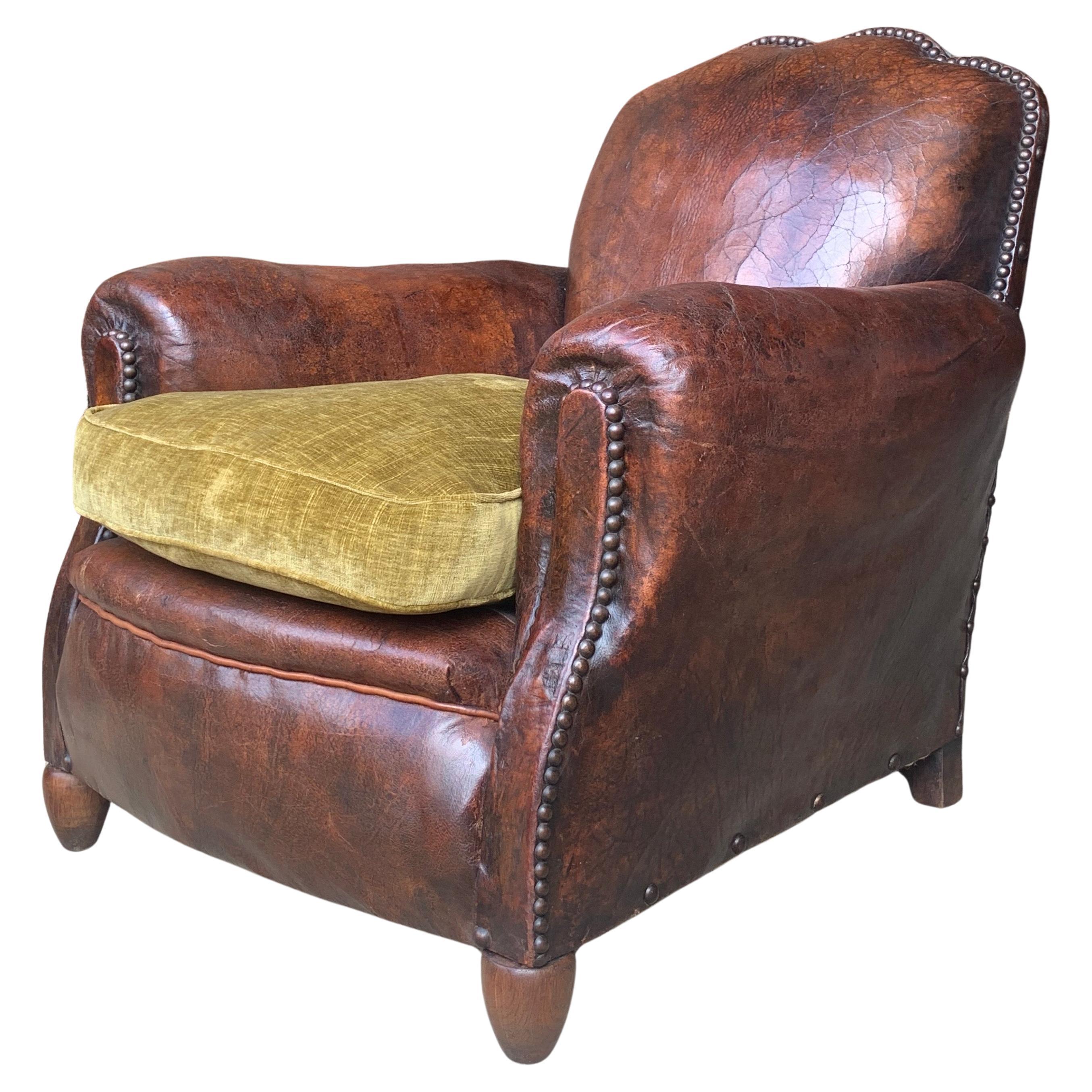 Antique French Leather Club Chair