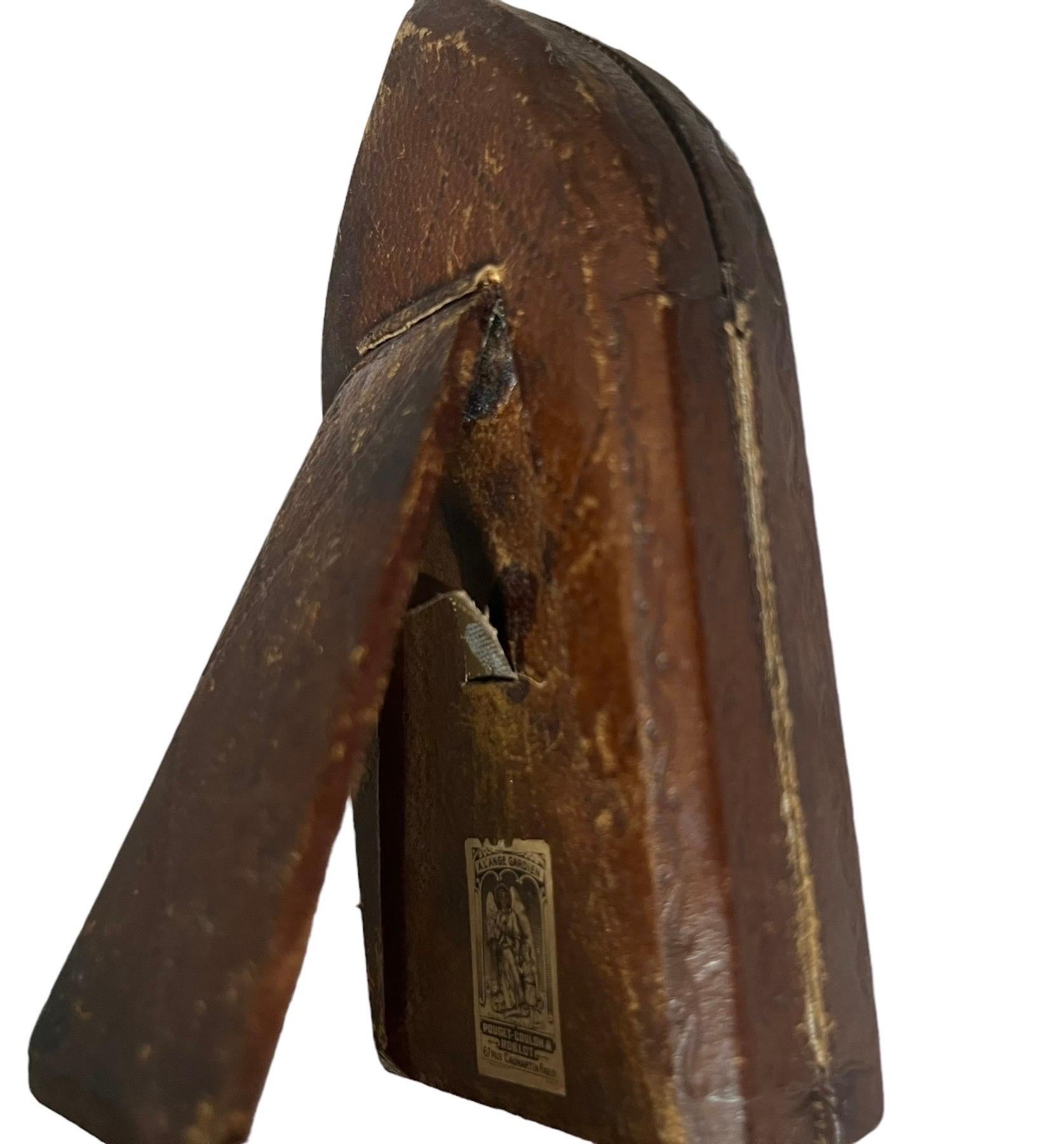 Antique French leather portable travel crucifix / altar - Paris France 19th 5