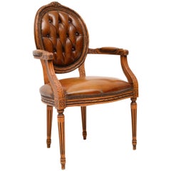 Antique French Leather Salon Armchair
