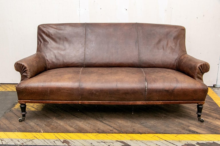 Antique French Leather Sofa For Sale 6